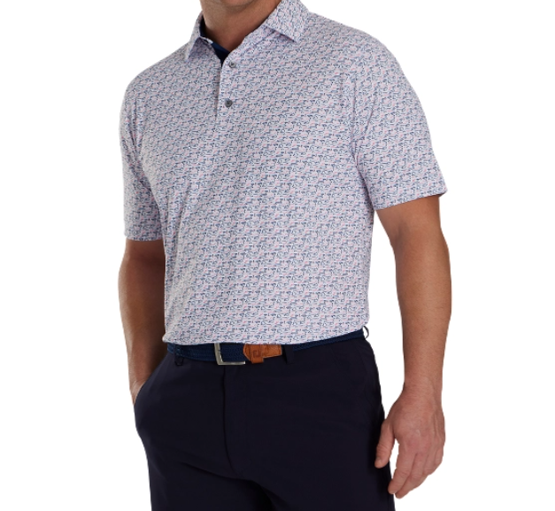 FOOTJOY GOLF COURSE DOODLE PRINT SELF COLLAR MEN'S SHIRT 24