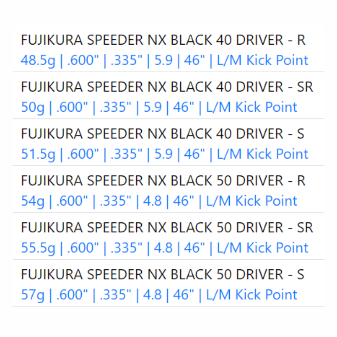 FUJIKURA SPEEDER NX BLACK DRIVER SHAFT