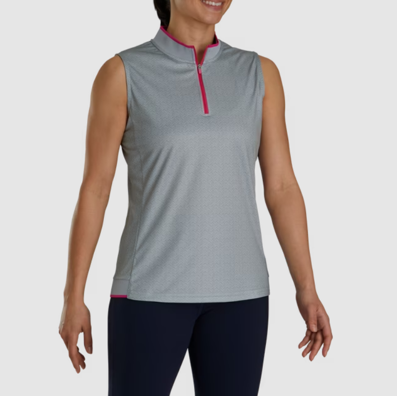 FOOTJOY SLEEVELESS QUARTER-ZIP PRINTED WOMEN'S SHIRT